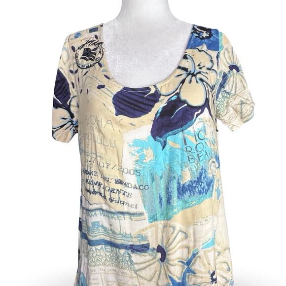 Jams World Hattie Dress Passport Blue Art Print Scoop Neck Tiered Hem Hawaiian - Picture 4 of 12
